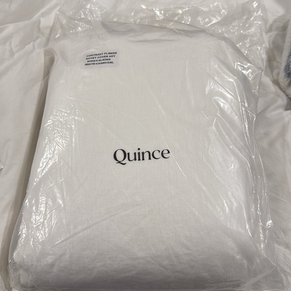 QUINCE EUROPEAN LINEN CONTRAST FLANGE DUVET COVER SET KING/CALKING - Picture 9 of 9